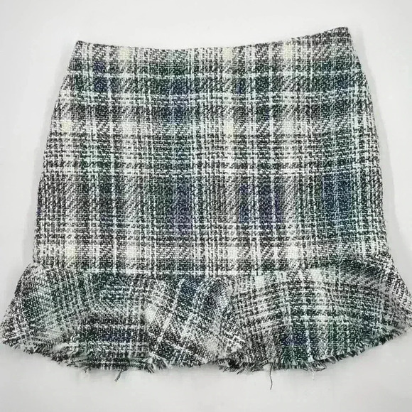 Mi Ami Large Mini Skirt Women's Plaid Knit Raw Edge Preppy Lined - Picture 1 of 8